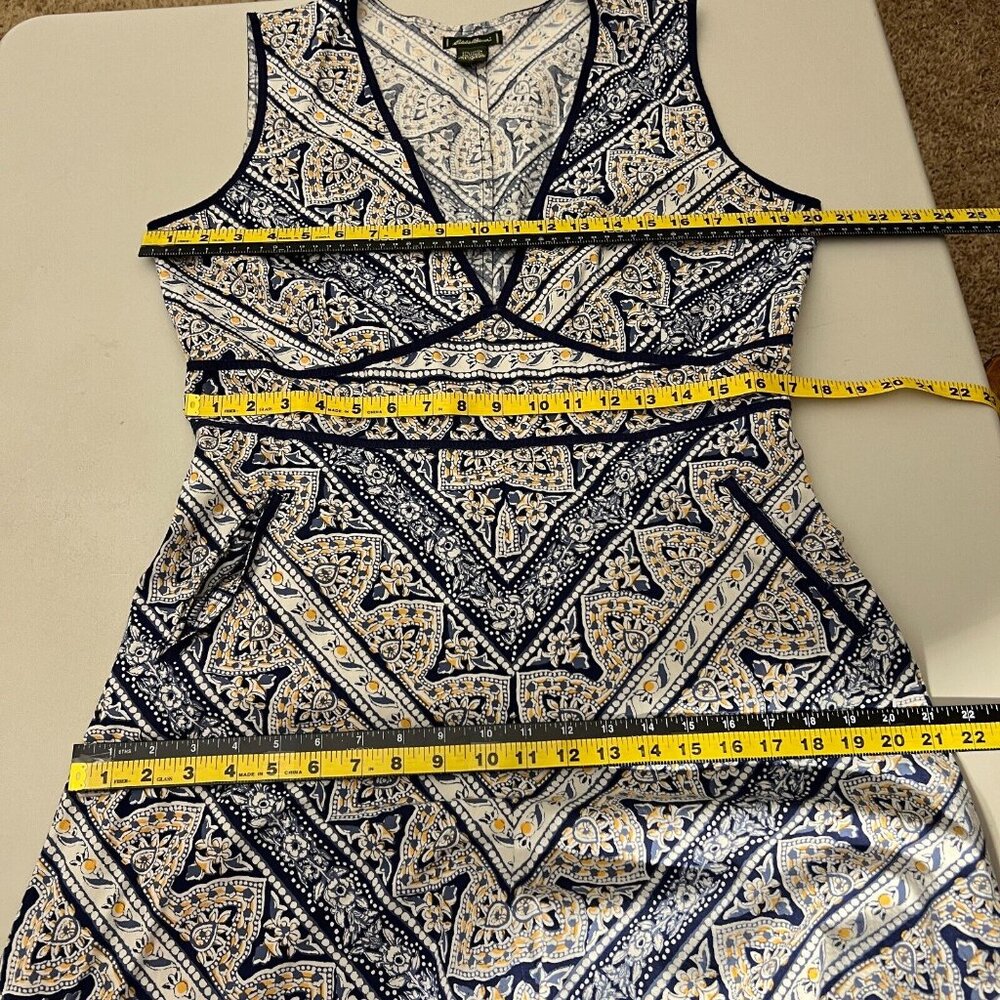 Eddie Bauer Midi Dress Womens 14 Blue Yellow Bandana Floral Print Cotton Stretch - Picture 2 of 14